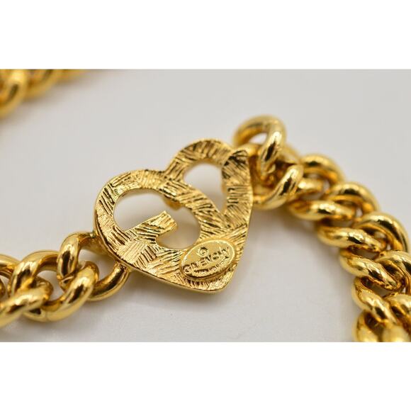 Givenchy Vintage Logo Heart Bracelet Crystal Gold Cuban Chain Signed 1980s Bin2 - Picture 12 of 12